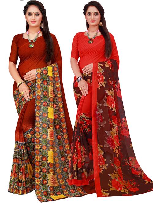 women pack of 2 casual wear combo sarees with blouse - 18741824 - Very Small Image - 1