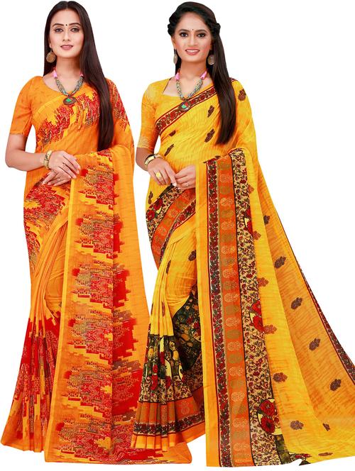 pack of 2 printed saree with blouse - 18741881 - Very Small Image - 1