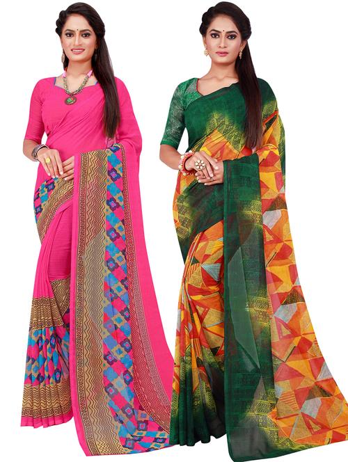 multi colored combo saree with blouse - 18741898 - Very Small Image - 1