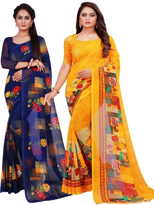 multi colored combo saree with blouse - 18741910 - Very Small Image - 1