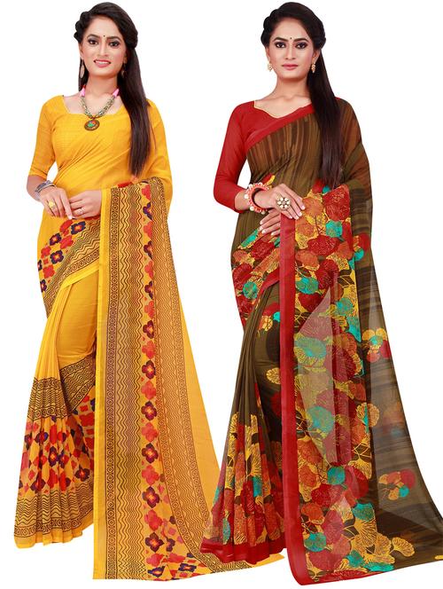 multi colored combo saree with blouse - 18741970 - Very Small Image - 1