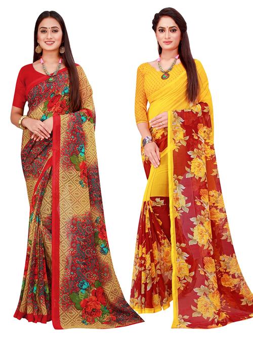 pack of 2 printed sarees with blouse - 18742026 - Very Small Image - 1