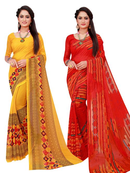 pack of 2 printed sarees with blouse - 18742062 - Very Small Image - 1