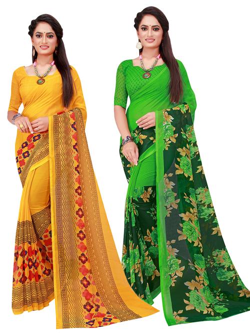 pack of 2 printed sarees with blouse - 18742079 - Very Small Image - 1