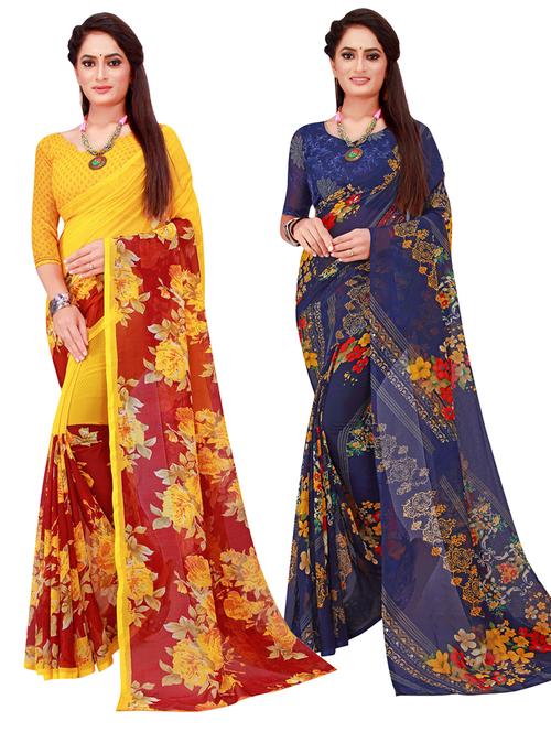 pack of 2 printed sarees with blouse - 18742135 - Very Small Image - 1