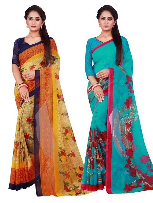 pack of 2 printed sarees with blouse - 18742270 - Very Small Image - 1