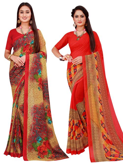 pack of 2 printed sarees with blouse - 18742335 - Very Small Image - 1