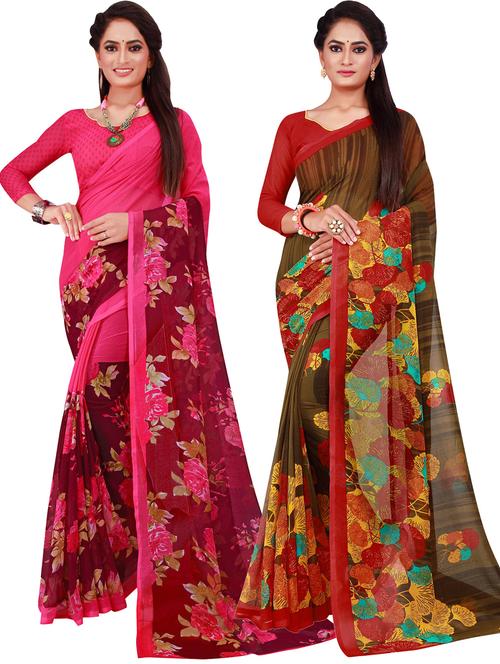 multi colored combo saree with blouse - 18742363 - Very Small Image - 1