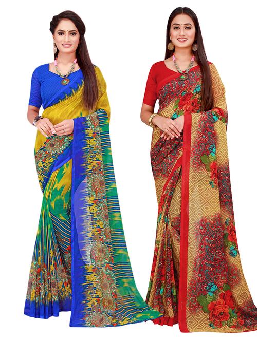 multi coloured printed saree set - 18742387 - Very Small Image - 1