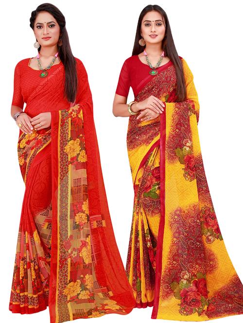 multi coloured printed saree set with blouse - 18742446 - Very Small Image - 1