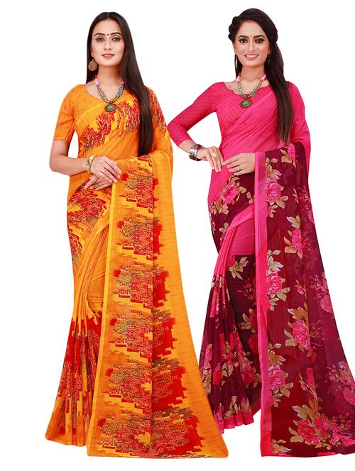 multi coloured printed saree set - 18742457 - Very Small Image - 1