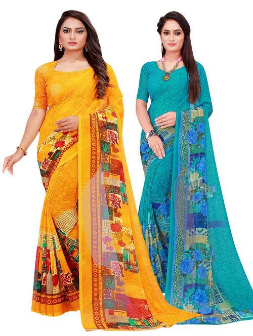 pack off 2 printed sarees with blouse - 18742548 - Very Small Image - 1