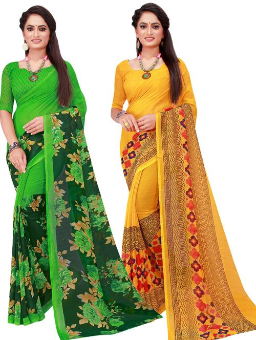 pack off 2 printed sarees with blouse - 18742555 - Very Small Image - 1