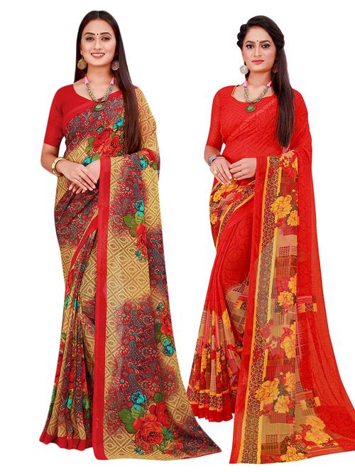 pack off 2 printed sarees with blouse - 18742579 - Very Small Image - 1