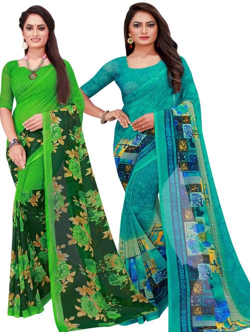 pack off 2 printed sarees with blouse - 18742672 - Very Small Image - 1