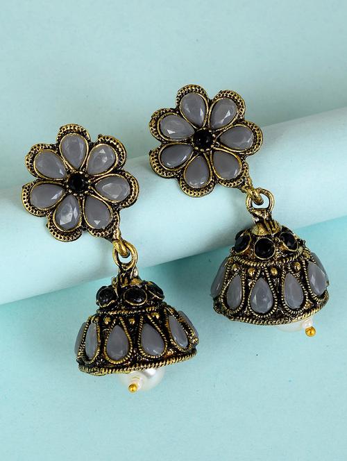 grey brass jhumka earring - 18743409 - Very Small Image - 1