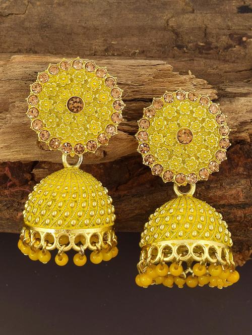 yellow brass jhumka earring - 18743428 - Very Small Image - 1