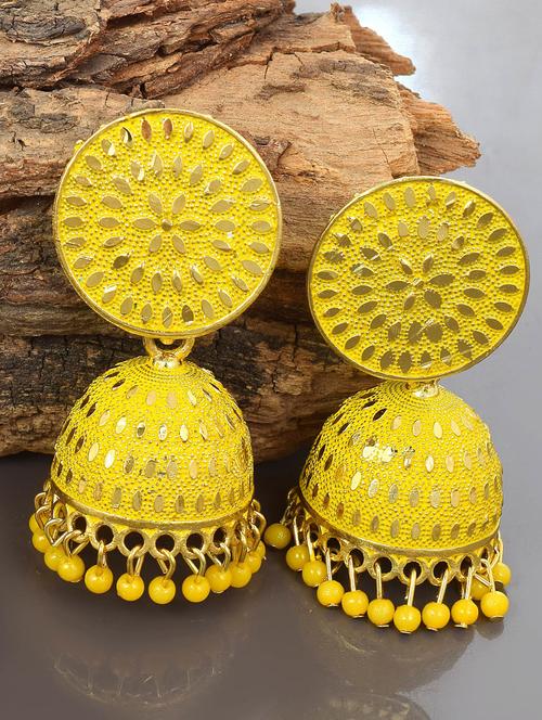 yellow brass jhumka earring - 18743442 - Very Small Image - 1