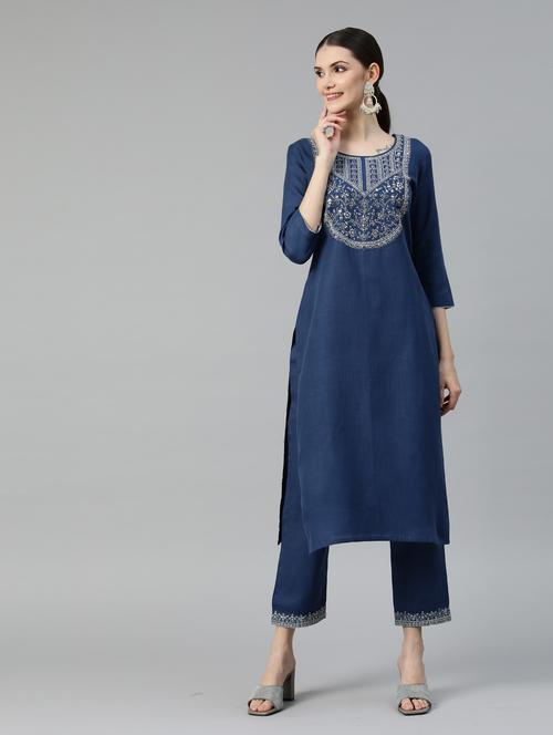 blue cotton kurta pant set - 18743762 - Very Small Image - 1