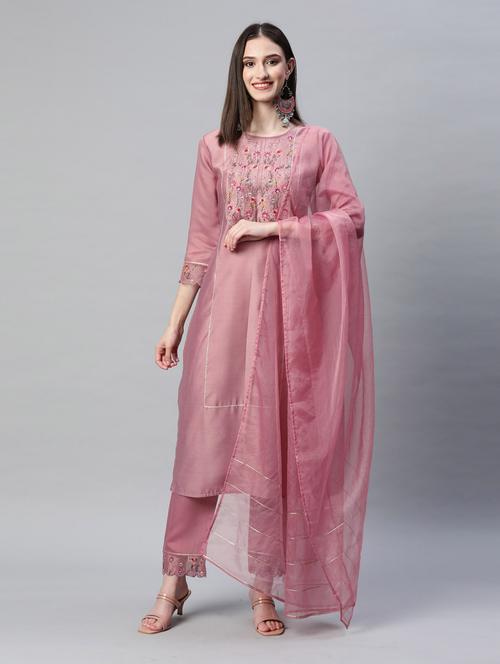 pink kurta pant set with dupatta - 18743805 - Very Small Image - 1
