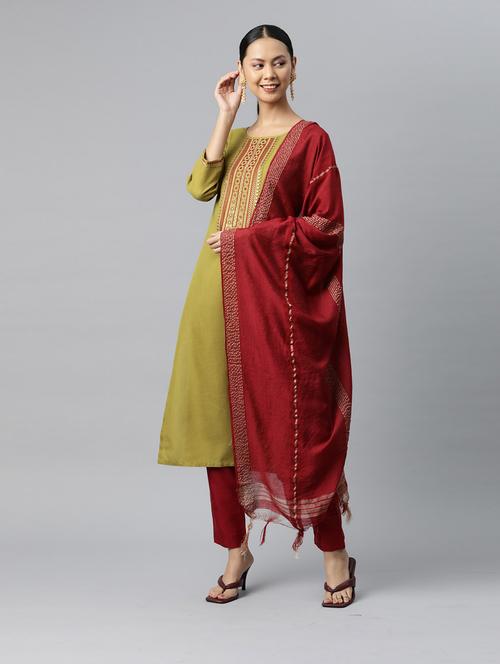 olive kurta pant set with dupatta - 18743835 - Very Small Image - 1