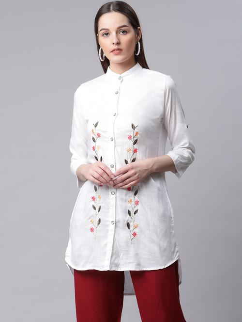 white embroidered cotton straight tunic - 18744403 - Very Small Image - 1