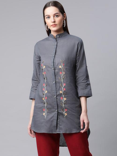 grey embroidered cotton tunic - 18744405 - Very Small Image - 1