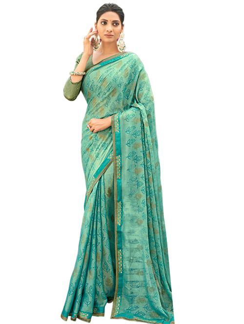 self design printed saree with blouse - 18747900 - Very Small Image - 1