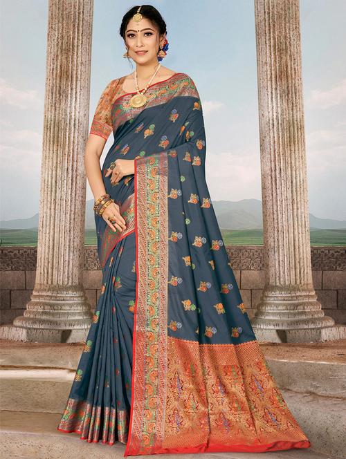 women's self design grey colored saree - 18750823 - Very Small Image - 1