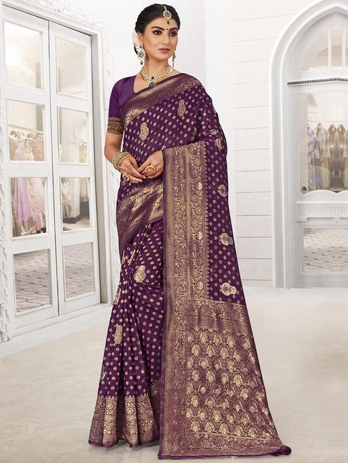 purple silk saree - 18750827 - Very Small Image - 1