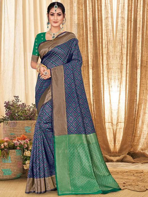 dark blue silk saree - 18750847 - Very Small Image - 1
