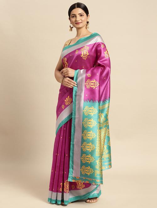 contrast border printed saree - 18751078 - Very Small Image - 1
