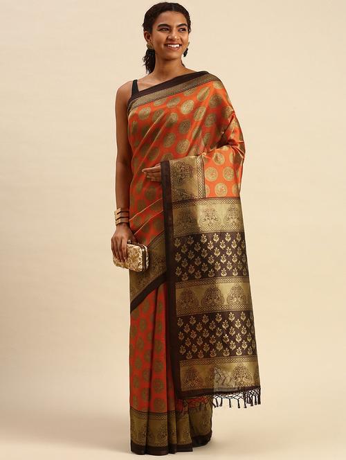 orange art silk printed saree - 18751096 - Very Small Image - 1