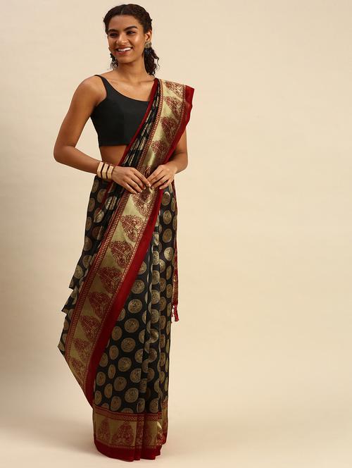 contrast border printed saree - 18751098 - Very Small Image - 1