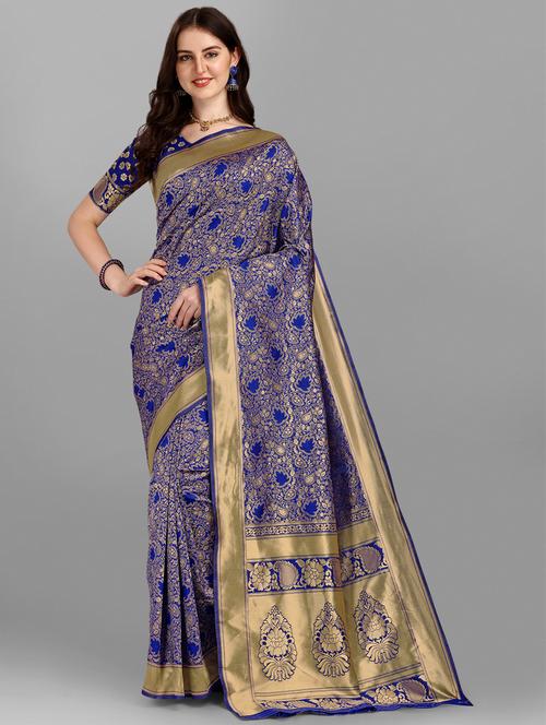 zari work self design saree with blouse - 18754184 - Very Small Image - 1