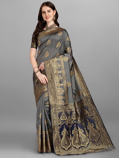 zari work self design saree - 18754185 - Very Small Image - 1