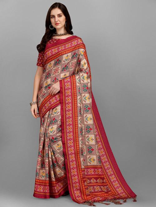 kaantha work printed saree with blouse - 18754188 - Very Small Image - 1