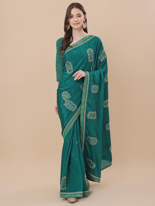 lace bordered embroidery detailed saree - 18754204 - Very Small Image - 1