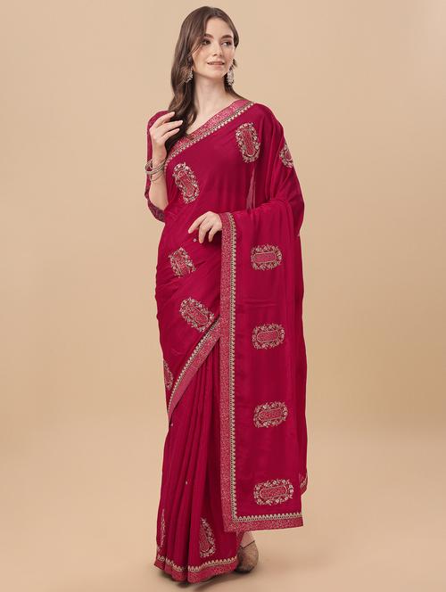 lace bordered embroidery detailed saree - 18754205 - Very Small Image - 1