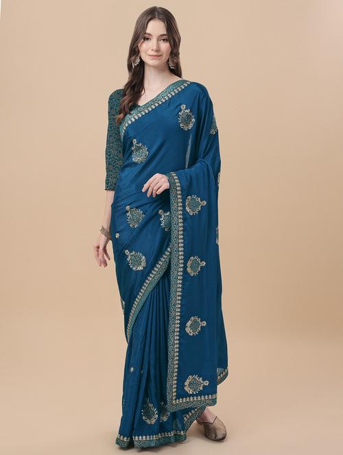 lace bordered embroidery detailed saree - 18754206 - Very Small Image - 1