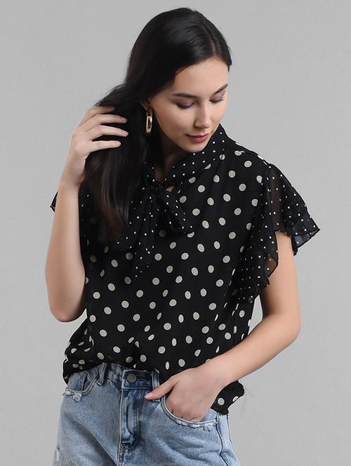 black polka dots crepe regular top - 18757228 - Very Small Image - 1