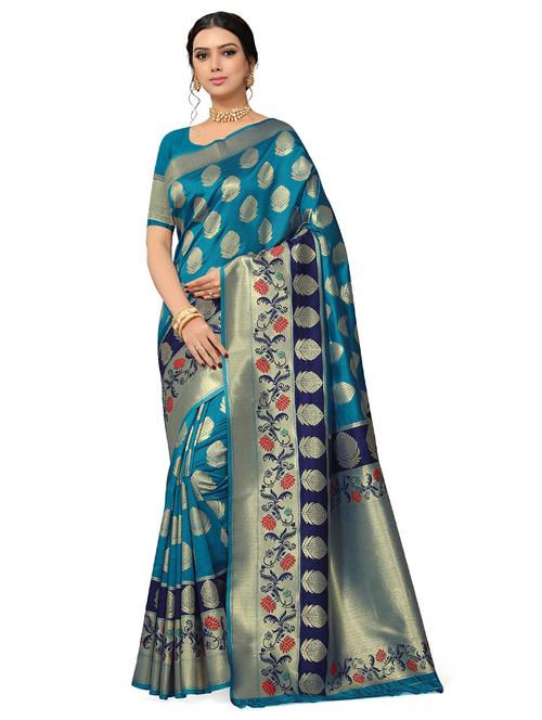 jacquard work self design saree with blouse - 18757464 - Very Small Image - 1
