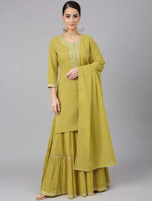yellow kurta sharara set with dupatta - 18757740 - Very Small Image - 1