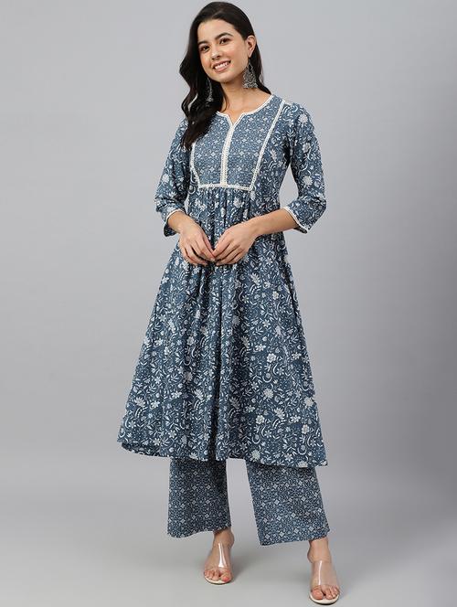 grey cotton kurta palazzo set - 18757746 - Very Small Image - 1