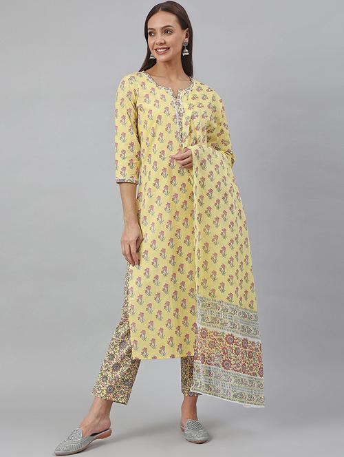 yellow kurta pant set with dupatta - 18757749 - Very Small Image - 1