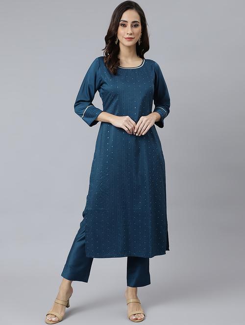 teal silk kurta pant set - 18757798 - Very Small Image - 1