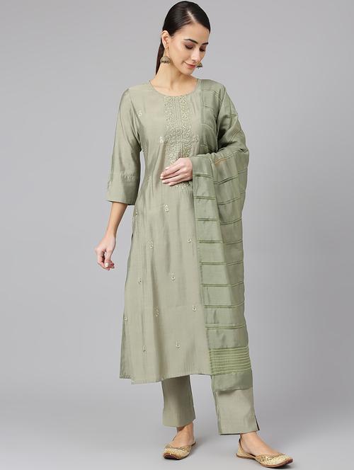 green viscose kurta pant set - 18757802 - Very Small Image - 1