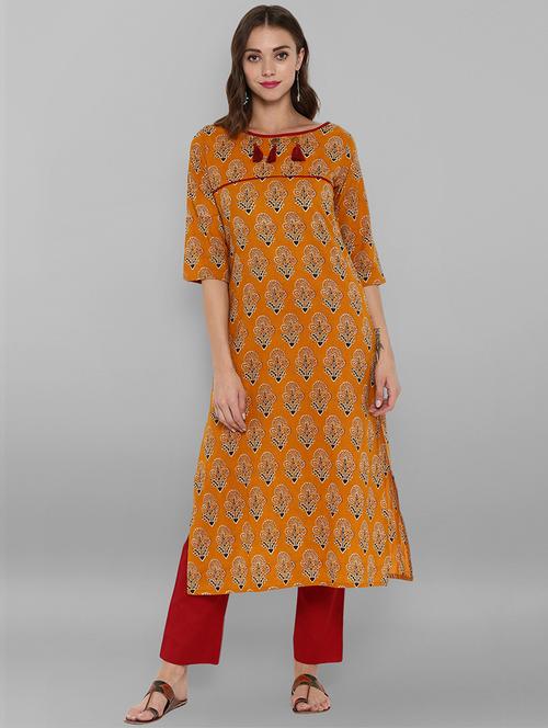 orange cotton straight kurta - 18757922 - Very Small Image - 1