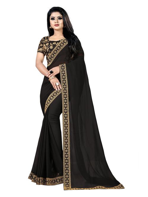solid bordered saree with blouse - 18758043 - Very Small Image - 1