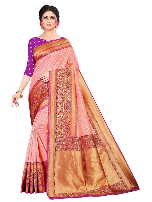 self design banarasi saree with blouse - 18758157 - Very Small Image - 1